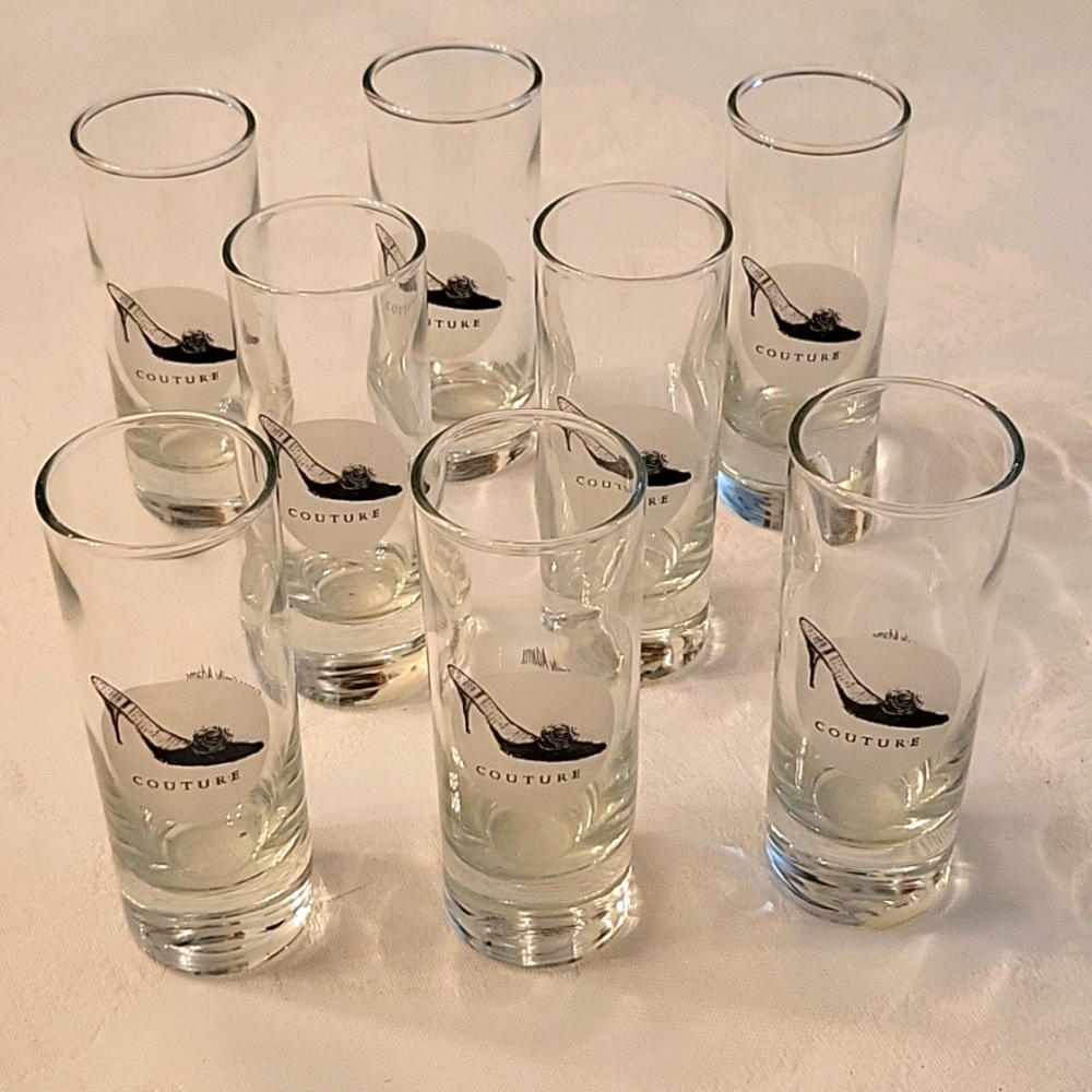 RARE Shoe Couture Clear Shot Glasses Set of 8!
